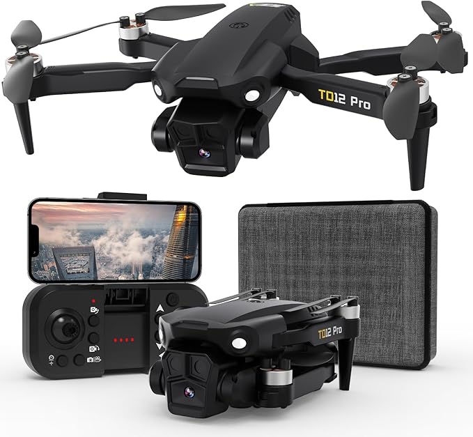 TD12Pro Drone with 1080P HD Camera, Brushless Motor, Optical Flow Positioning, Level 3 Wind Resistance, 3 Speed Modes, Drones for Adults Beginners, Outdoor Photography Foldable RC Quadcopter