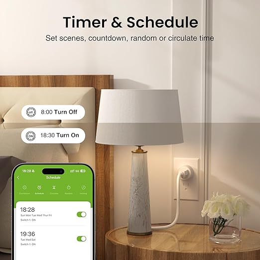 GHome Smart 5G 15A WiFi Smart Plug Compatible with Alexa and Google Home, Outlet Timer Smart Home WiFi Outlet Timer with Remote Control, 5GHz and 2.4GHz Wi-Fi Sockets, ETL FCC Listed, White, 2 Pack
