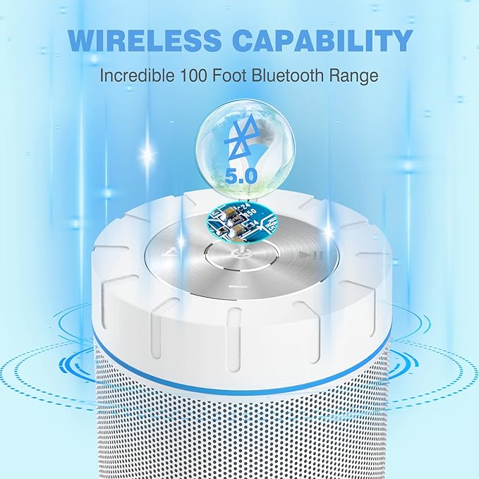 comiso X26 Bluetooth Speaker, IPX4 Waterproof Speakers 360° HD Surround Sound with Punchy Bass, Wireless Dual Pairing, 24H Playtime, Portable Speaker for Shower, Home, Outdoor, Camping, Beach-White