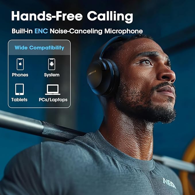 Bluetooth Headphones Over Ear 80H Playtime, Wireless Headphones Over Ear with 3 EQ Modes, Built-in ENC Mic, Deep Bass, HiFi Stereo Foldable 5.4 Bluetooth Headset for Phone PC Travel Gym Workout
