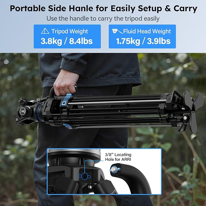 SIRUI SQ75A Video Tripod with Hydraulic Fluid Head, 70.1" Rapid Heavy Duty Tripod for Camera, Stepless Damping on Tilt & Pan, Dual QR Plate Mode, Aluminum Alloy, Max Load 8kg/17.6lb (SQ75A+S5)