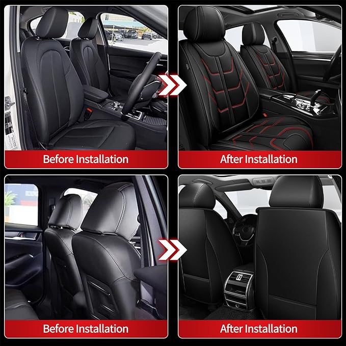TTX LIGHTING Car Seat Covers 2 Front Seats Fit for Kia Sportage 2009-2026 Waterproof Leather Seat Covers Automotive Seat Cushion Seat Protectors with Airbag Compatible (Black&Red Line)