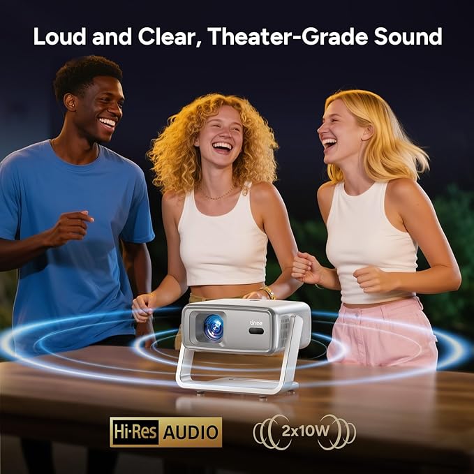 4k Projector with WiFi and Bluetooth, Outdoor Smart Projector 4k Auto Focus & Voice Control, Built-in 10,000+ Apps Native 1080P Proyector for Home Movie