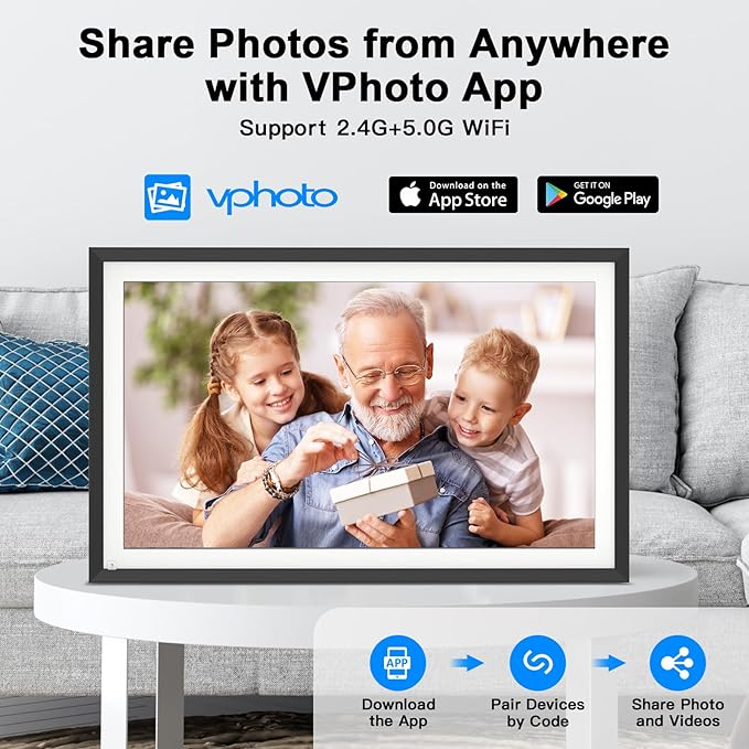 Large Digital Picture Frame 15.6-Inch-WiFi-Photo-Frame - 1920*1080 FHD Touch Screen Digital Frame, 32GB, Tabletop&Wall Mounted, Auto Rotate, Sharing Photos and Videos via App Email, Gifts for Mom Dad