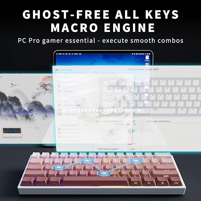 Mini 60% Mechanical Gaming Keyboard Wired, YK61 Hall Effect Magnetic Switch, Adjustable Actuation Rapid Trigger Mode, 8K Hz Polling Rate, Hot-Swap, 61 Keys RGB Backlit Side Printed PBT Keycaps