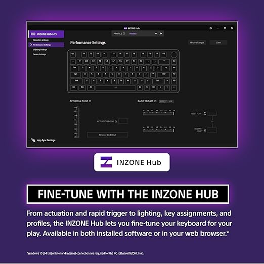 Sony INZONE KBD-H75 75% Wired Aluminum Chassis Gaming Keyboard, Hall-Effect Switch, Rapid Trigger, Adjustable Actuation Point, 8000 Hz Polling Rate, RGB Lighting, Volume Dial