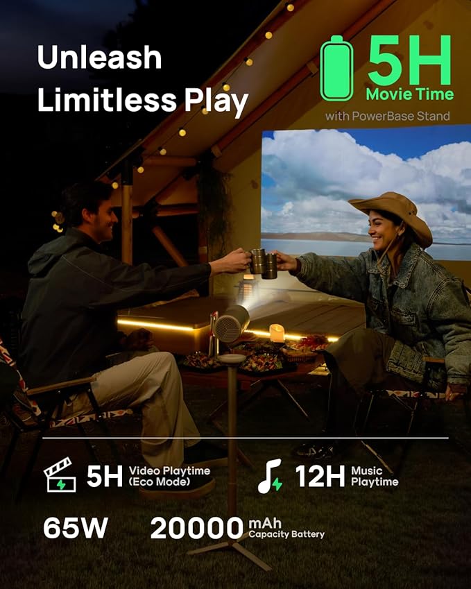 XGIMI MoGo 4 2025 NEW Portable Projector with PowerBase Stand, 5 Hours of Playtime, Google TV with Licensed Netflix, 360° Adjustable Stand, 450 ISO Lumens, 2 x 6W Harman Kardon