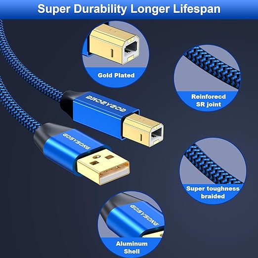 50ft Active USB 2.0 Printer Cable - High Speed USB A to B Compatible with HP, Canon, Dell, Epson, Xerox and More