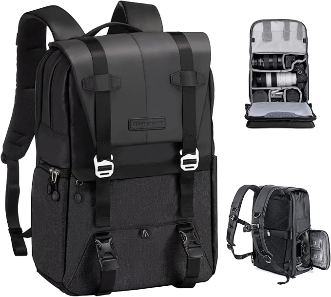 K&F Concept Camera Backpack, Camera Bags for Photographers Dslr Cameras Compatible for Canon Nikon Sony DJI Mavic Drone, 20L Large Capacity Bag Cover 15.6 Inch Laptop Camera Cases with Raincover