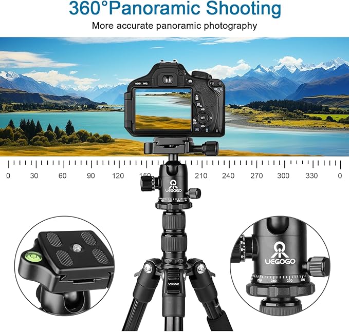 77 inch Professional Camera Photography Tripod,Ball Head Aluminum DSLR/SLR Tripod & Monopod with Carry Bag Compatible with Canon Nikon Binoculars Laser Telescop(Black)