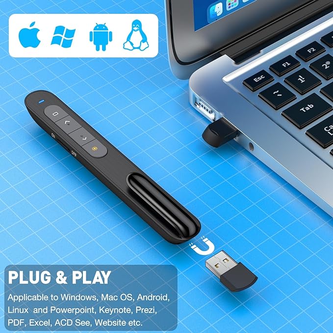 DinoFire Presentation Clicker with Case, Wireless Presenter Remote Powerpoint Clicker Storage Proective Bag