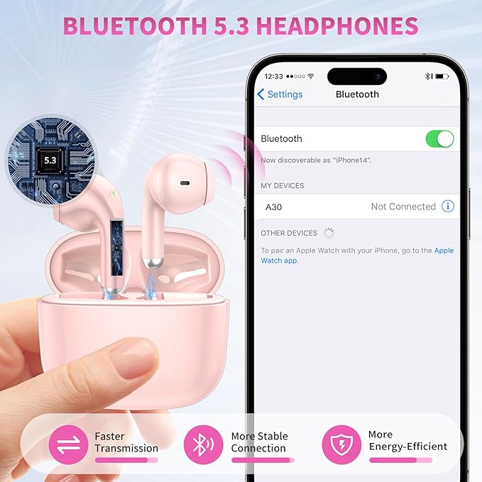 True Wireless Earbuds for iPhone 17 Pro Max 16 15 14 13 12 11 iPad Pro Air HiFi Stereo Bluetooth 5.3 Headphones with HD Mic Noise Canceling Android Earphone for Samsung Galaxy S25 S24 FE S23 S22 Ultra