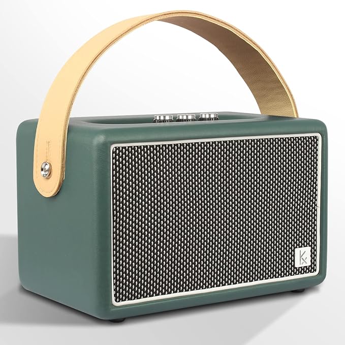Vintage Bluetooth Speaker, KONEX 40W Leather Portable Wireless Speaker, Bluetooth 4.2 Heavy Bass Music Player, 20H Long Playtime, Outdoor Speaker for Home, Office, Party, Gift for Friend