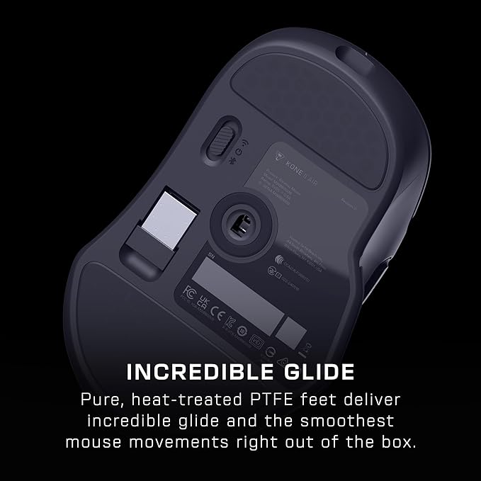 Turtle Beach Kone II Air – Wireless Ergonomic RGB Gaming Mouse, 350-Hr Battery, 26K DPI Optical Sensor, 100M Click Optical Switches, 21 Customizable Inputs, 4D Free-Spin Scroll Wheel – Ash Black