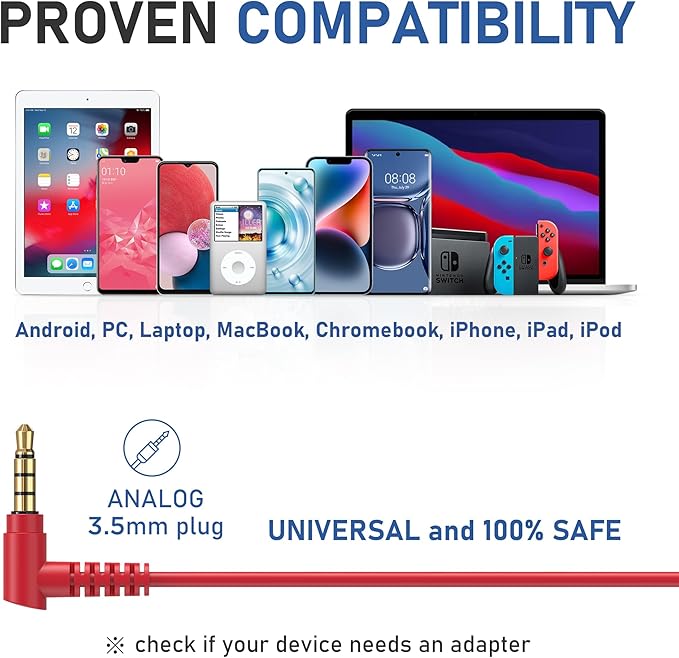 LUDOS FEROX Wired Earbuds in-Ear Headphones, 5 Years Warranty, Earphones with Microphone, Noise Isolation Corded for 3.5mm Jack Ear Buds for iPhone, Samsung, Laptop, Kids, School Students - Red