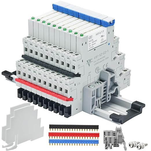 (10Pcs) 12V Relay Din Rail; Silm Relay 12V DC/AC 6Amp 5Pin 1NO 1NC SPDT with LED Indicator, Socket, Jumper DIN Rail Mount 12 Volt UL Certification