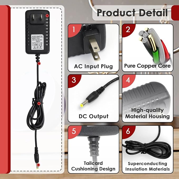 2 Pcs Power Cord for Alexa Dot 3rd / 4th / 5th Gen 2022, Echo Show Black Charger Cable - 1.5M Long Power Adapter