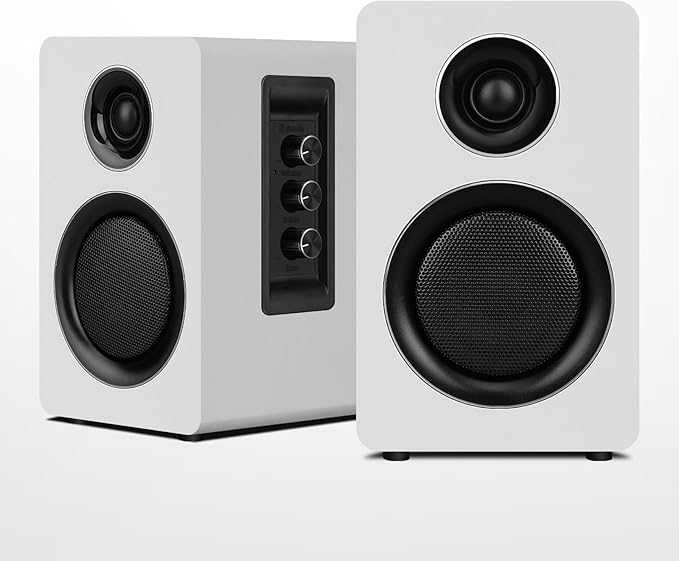 Computer Speakers for Desktop PC, Active Bookshelf Speaker with 3‘’ Carbon Fiber Woofer and Silk Film Tweeter ,Supports Bluetooth 5.3, USB-C, AUX/RCA Input for Record Player TV - White Stereo Set