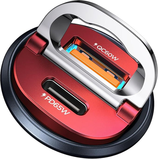 【Upgraded】 125W USB C Car Charger Super Fast Charging for iPhone 16, [PD65W & QC60W][All Metal] MRGLAS Cigarette Lighter Car Charger,Dual Port for iPhone 16 15 Pro iPad Samsung S25 S24 MacBook-Red