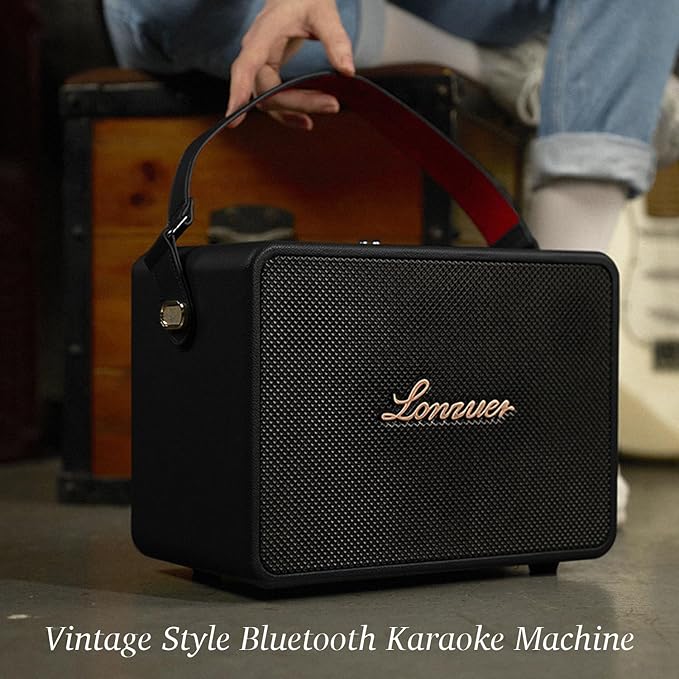 18000mAh Rechargeable 120W Loud Bass Retro Portable Karaoke Machine Bluetooth Speaker with 2 Wireless Microphones AUX Guitar Input for Adults (Black)