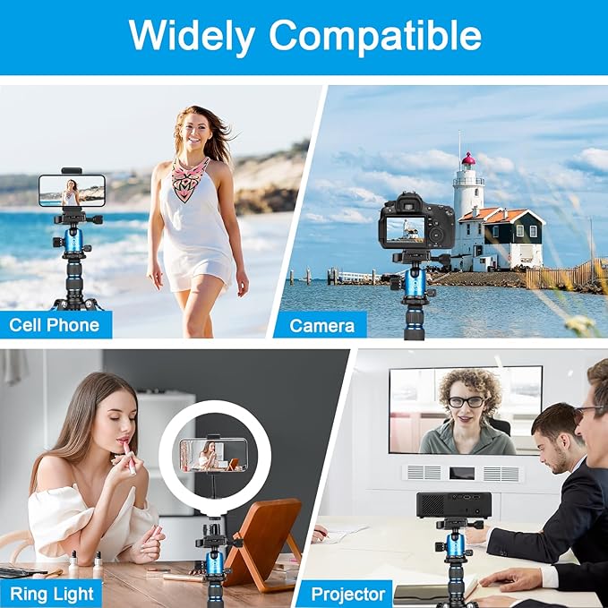 77 inch Camera Tripod Monopod for DSLR, Phone with 360° Panoramic Ball Head Detachable,2 QR Plate, Compact Foldable Aluminum Lightweight Travel Tripod, Bag Included for Camera, Phone(Blue)