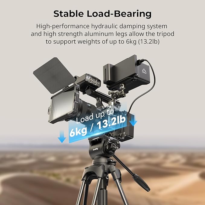 SmallRig AD-01S Video Tripod, 74" Heavy Duty Tripod with Pan and Tilt Fluid Head, Dual-Mode Quick Release Plate, Load up to 13.2lb / 6kg for DSLR, Camcorder, Cameras