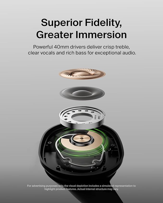 Belkin SoundForm Surround Bluetooth Over-Ear Headphones - Environmental Noise Cancelling Headphones - Wireless w/ 60H Playtime & Soft Ear Cups for iPhone, Galaxy, iPad, Travel, Home, or Office - Black