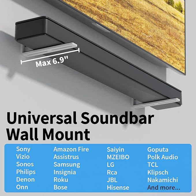 suptek Universal Soundbar Wall Mount Shelf – Wall Mount Bracket for Sony, Samsung, Vizio, LG, Sonos Sound Bars – Under TV Mounting, Space-Saving Design (SBR001GDLW)