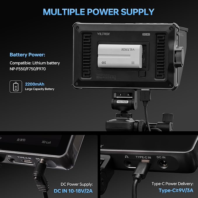 VILTROX DC-A1 2800 Nit Camera Monitor, 7 inch HD 1920x1080 IPS Touch Screen Camera Field Monitor with 4K HDMI 2.0 in/Out, 3D LUT, Focus Peaking, Video Assist, HDR Full Waveform, F550 Battery