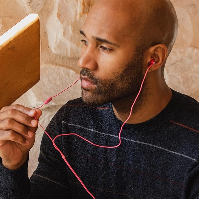 Panasonic ErgoFit Wired Earbuds With Microphone, 3.5mm Jack Wired Headphones with Mic and Call Controller, Ergonomic Custom-Fit Earpieces (S/M/L), for Phones and Laptops - RP-TCM125-P (Pink)