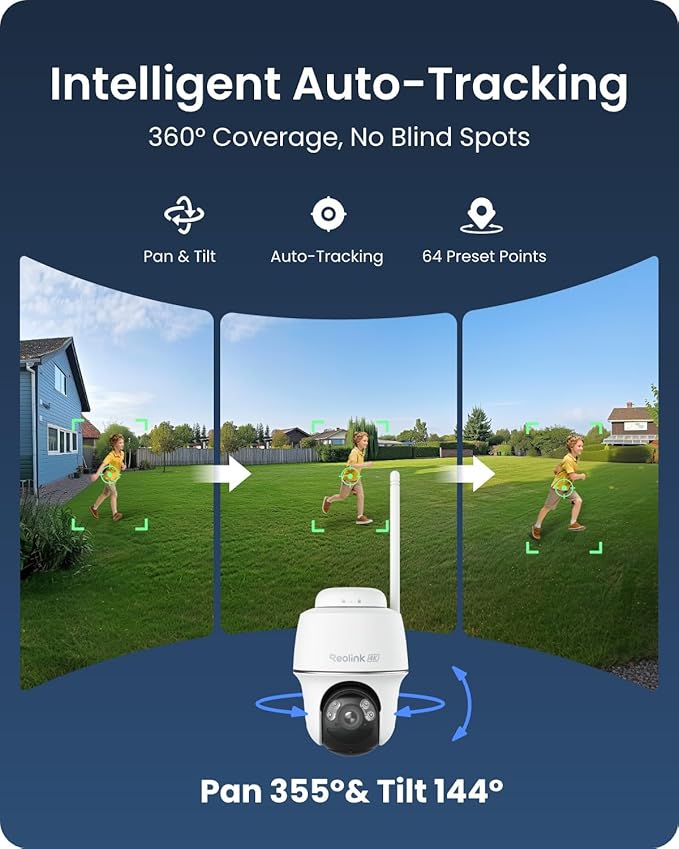 REOLINK 4K Solar Security Cameras Wireless Outdoor System, Color Night Vision, 360° Pan Tilt Auto-Tracking, 2.4/5 GHz Wi-Fi 6, Encrypted Local Storage, No Subscription, Home Hub with 2X Argus PT Ultra
