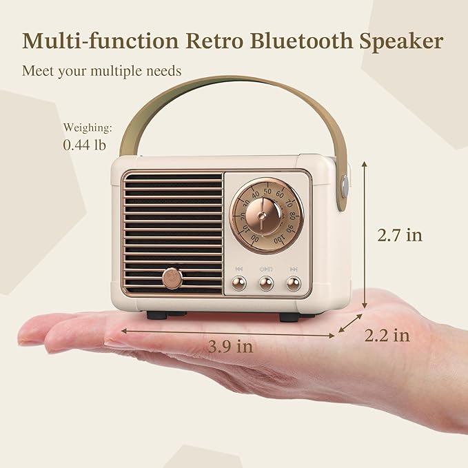PRUNUS J-999 Retro Bluetooth Speaker,Vintage Decor,Mini Wireless Bluetooth Speaker,Cute Old Fashion Style Support USB/TF Card/AUX for Kitchen Desk Bedroom Office Party Outdoor(Yellow)