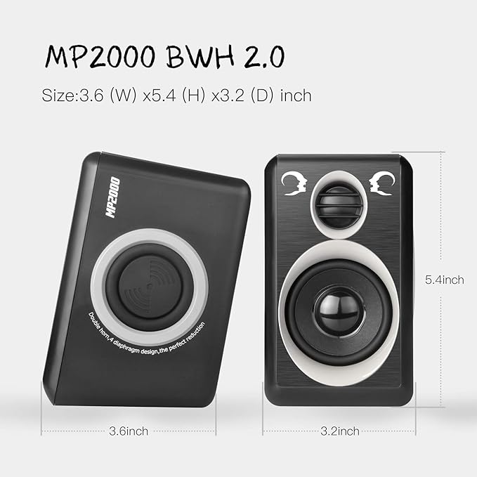 RECCAZR Computer Speakers with Surround Sound 2.0CH USB Wired Powered Multimedia Speaker for Desktop/TV/PC/Laptops/Smart Phone Built-in Four Loudspeaker Diaphragm (Gray)