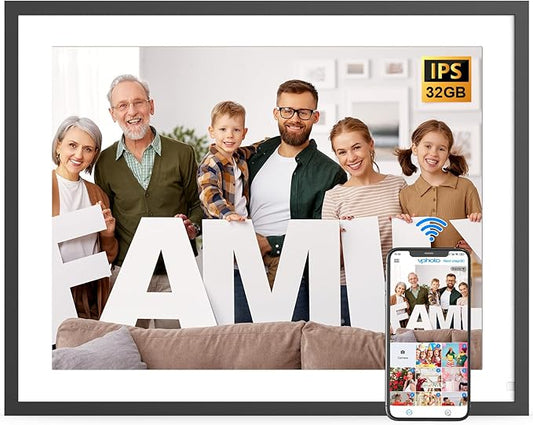 17" Digital Picture Frame Large-Digital-Photo-Frame - 32GB Dual-WiFi Electronic Frame with 1280*960 Touch Screen, Wall Mounted, Auto-Rotate, Share Photos Videos Via App or Email, Birthday Gift for Him