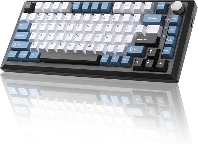 Y75 Wireless Mechanical Keyboard,75% Wireless Gasket RGB Gaming Keyboard,PBT Keycaps,2.4GHz/USB-C/BT5.0 Creamy Keyboard with Knob(Black&Blue,Milk Switch)