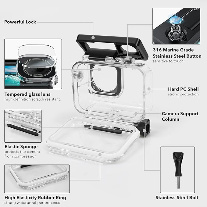 Waterproof Case for DJI Action 5 Pro/Action 4/3, Protective Diving Housing, Floating Handle, Head Strap, Storage Carrying Case for DJI Osmo Action Diving Accessories