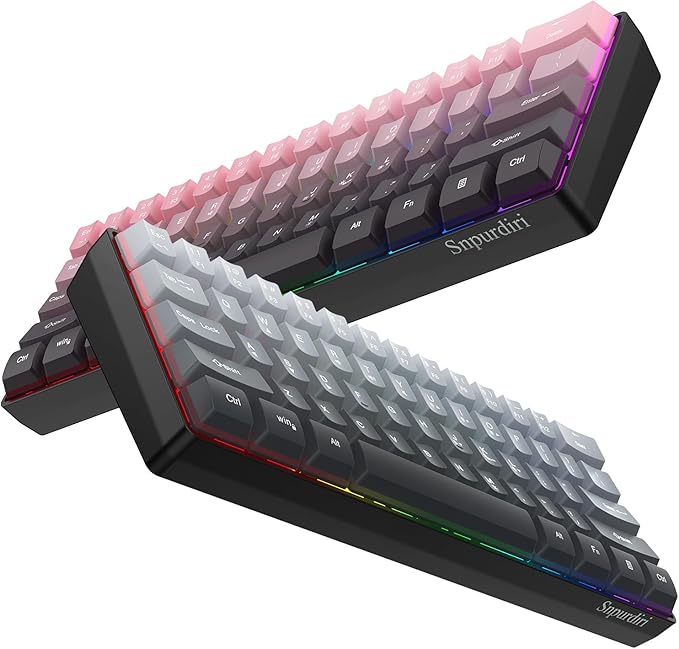 Snpurdiri 60% Wired Gaming Keyboard, 61 Keys RGB Backlit Ultra-Compact Small Gaming Keyboard, for PC/Mac Gamer, Typist, Travel, Easy to Carry on Business Trip (Grey-Black)