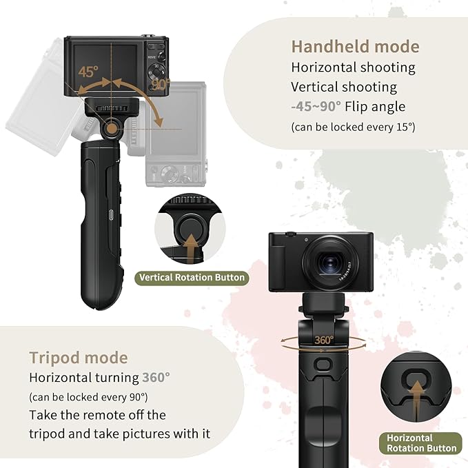 for Sony Camera Tripod with Rechargeable Shutter Release,AODELAN Shooting Grip Wireless Remote Control Handle for A7C,A7III,ZV-1,ZV-E10,ZV-1F,A6100,A6400,A6700,A7IV,RX100 VII,A9,A9 II,DSC-RX0 II