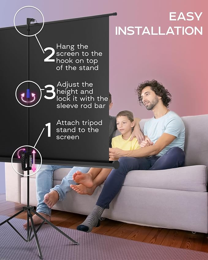 PropVue Projector Screen with Stand 84" - Indoor & Outdoor Projection Screen for Movie or Office Presentation - 16:9 HD Premium Wrinkle-Free Tripod Screen for Projector with Carry Bag & Tight Strap