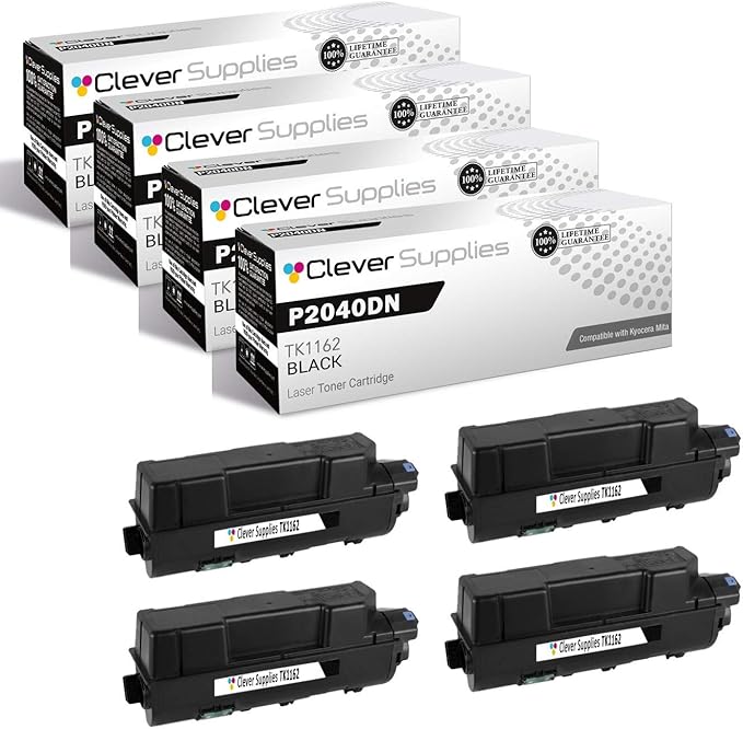 CS Replacement Toner Cartridge Compatible with Kyocera Mita P2040dn TK1162 Black Ecosys P2040dn P2040dw Toner Cartridge 4 Pack