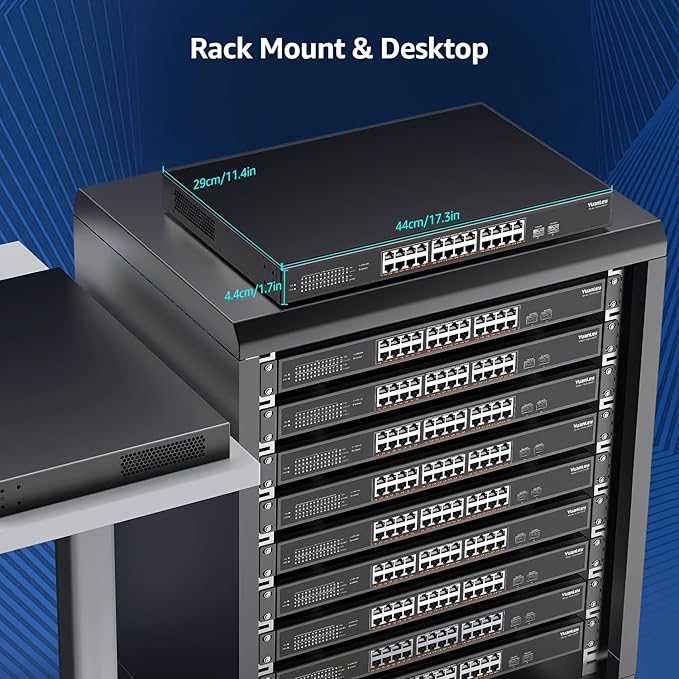 YuanLey 26 Port 2.5G PoE Switch Unmanaged, 24 x 2.5G Base-T PoE Ports, 2 x 10G SFP+, IEEE802.3af/at, 400W, Compatible with 100/1000/2500Mbps, Metal Case, Desktop/Rack Mount 2.5Gbe Network Switch
