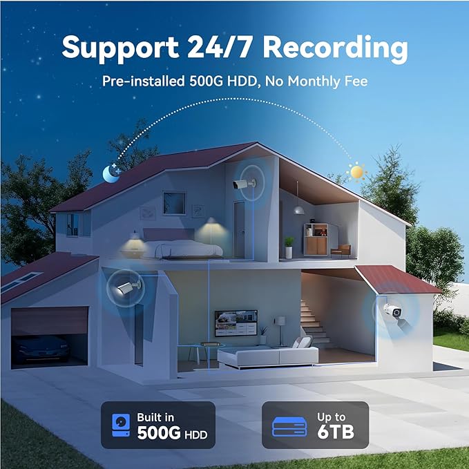 Wired Security Camera System Outdoor, 4CH 5MP Lite AHD DVR with 500G Hard Drive, 4 x 3MP Wired CCTV Camera, Indoor/Outdoor Surveillance DVR Kit with Human Detection, Night Vision