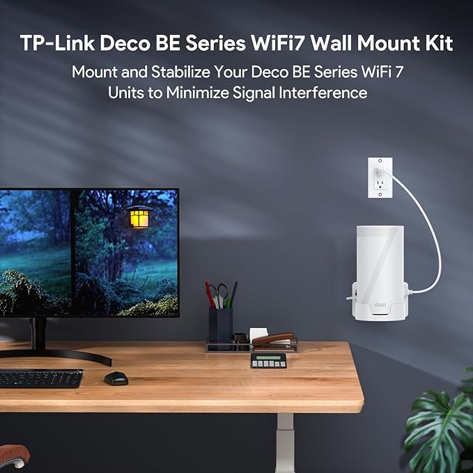 Wall Mount Kit for TP-Link Deco BE65-5G/BE75/BE85/BE95 WiFi 7 Mesh System – Space-Saving Bracket with Cable & Power Adapter Storage, Secure & Stylish Design for Home and Office (White, 2-Pack)
