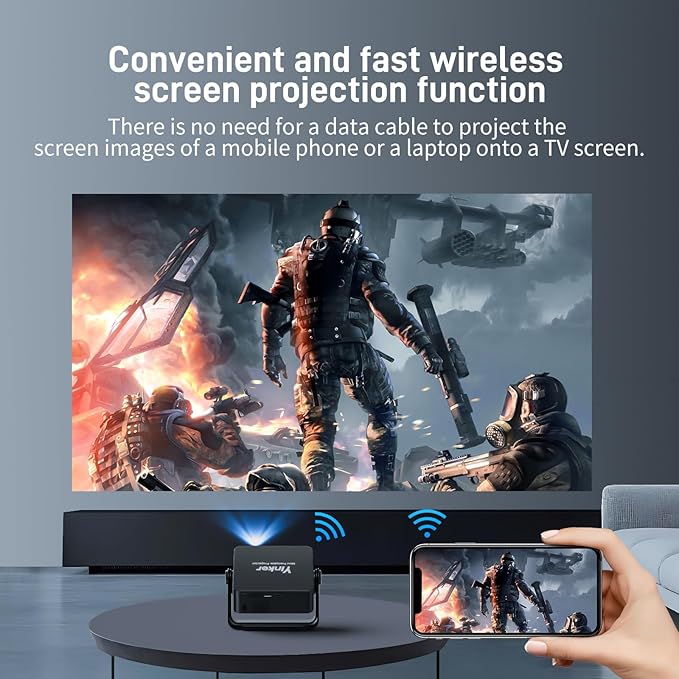 [Auto Keystone & Electric Focus] Yinker Mini Projector with Dual Band WiFi and Bluetooth, Smart Portable Projector with 360° Adjustable Stand, 4K Support for Home Cinema and Outdoor