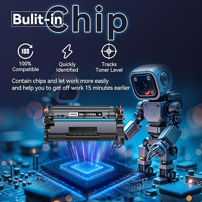 InkNI CF258A 58A Toner Cartridge Black (with Chip) Compatible Replacement for HP 58A 58X CF258A CF258X for Laserjet MFP M428fdw M428fdn M428dw M404 M428 Pro M404n M404dn M404dw Printer(2 Pack)