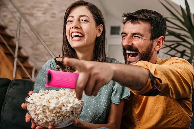 2 Pack Silicone Remote Cover Case Glow in The Dark, Anti-Slip Silicone Protective Case with Lanyard Blue & Rose Red