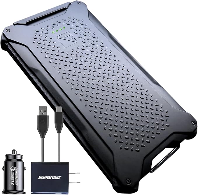 Dark Energy Poseidon Pro Indestructible Portable Charger, USB-A and USB-C Connectors, Ultra-Durable Armorflex, Long Lasting Battery, 10,000 mAh | Signature Series Plugs, Black