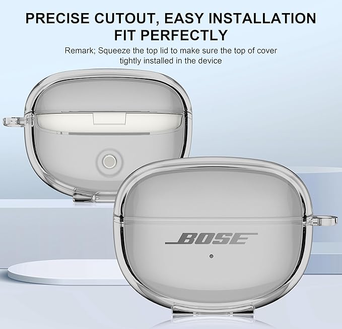 for Bose Ultra Open Earbuds Case Clear 2024,Full Protective Shockproof Soft Transparent TPU Cover for Bose Open Ear Wireless Earbud Headphone Accessories with Carabiner and Cleaning Pen-Black