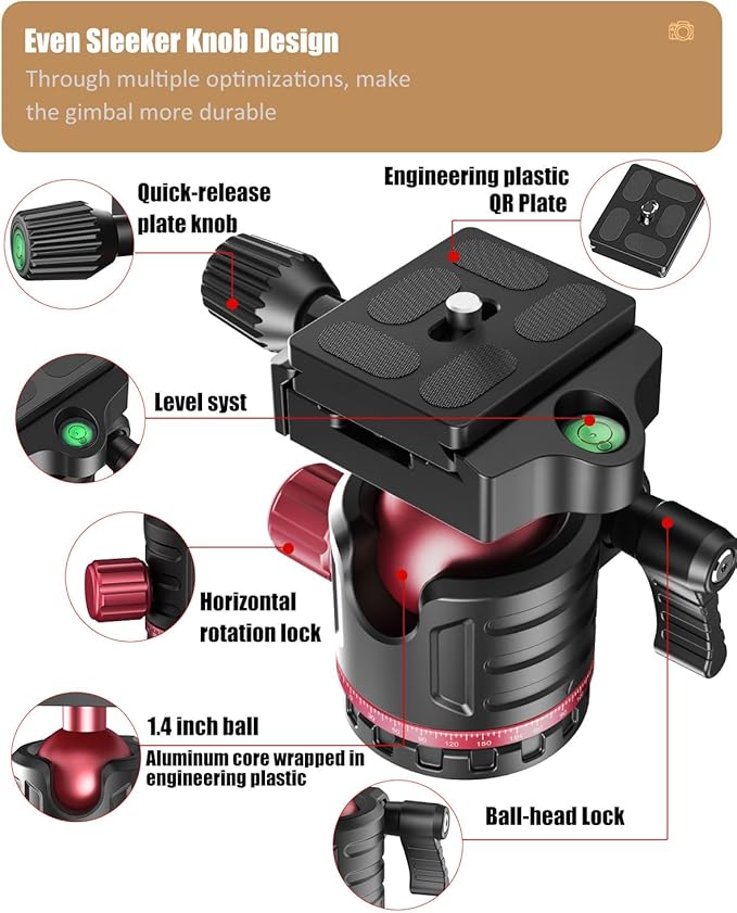 74-inch-Professional-Camera-Photography-Tripod, Ball Head Aluminum DSLR/SLR Tripod & Monopod with Carry Bag Compatible with Canon Nikon Binoculars Laser Telescope (Weight 3 Lbs, 13Lbs Load)
