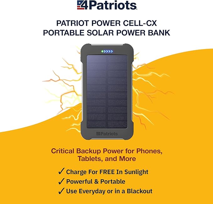 4Patriots Patriot Power Cell CX: Emergency Solar Power Bank with USB-C Fast-Charging Port